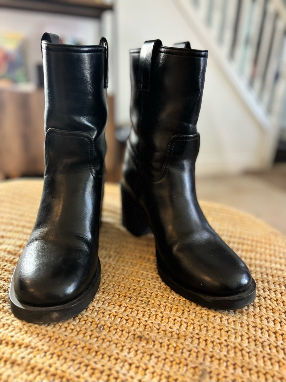 Call it Spring Black Vegan Leather Mid-Calf Block Heel Boots
